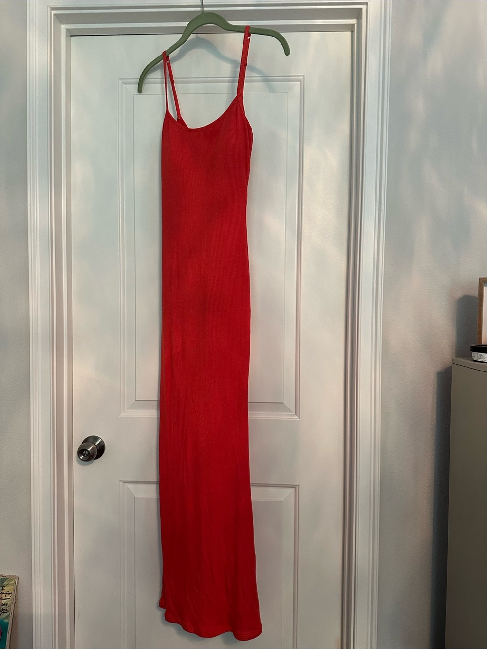 Sleek Red Slip Maxi Dress with Spaghetti Straps